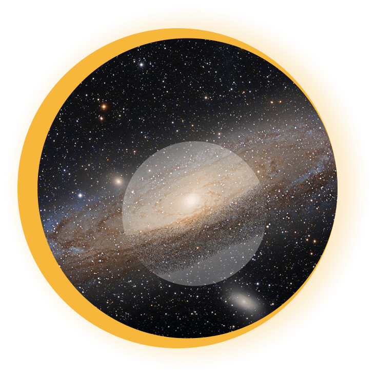 A picture of the galaxy in space with a yellow border.